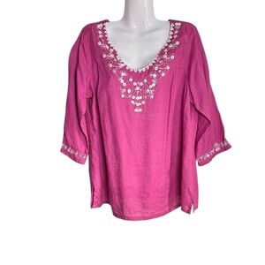 Avenue Beach Cover up Pink Embroidered Women's Top